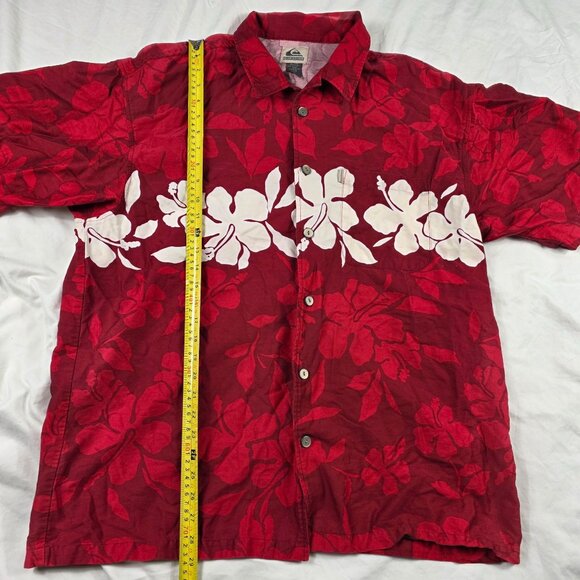 Quiksilver Hawaiian Floral Mens Size XL Red White Short Sleeve Button Up Shirt - Picture 8 of 9